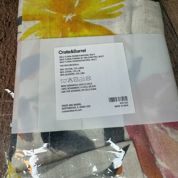 Crate&Barrel Table Runner 14x90in Vale Floral Natural Cotton Linen Blend - Picture 6 of 6